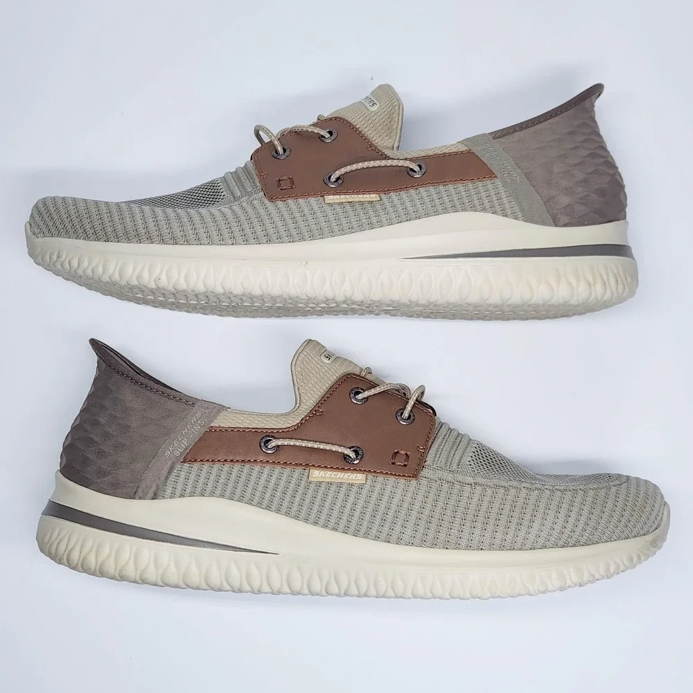 Skechers Slip-Ins Shoes Mens Size 14 Beige Knit Boat Comfort Casual 210606W